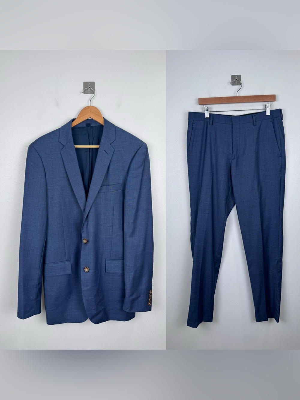 J.Crew Men Thompson Suit Blue Wool Suit Jacket 40L Trouser 33x32